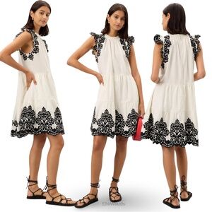 SEA New York $395 Laila Embroidered Dress Black And White US Size Medium